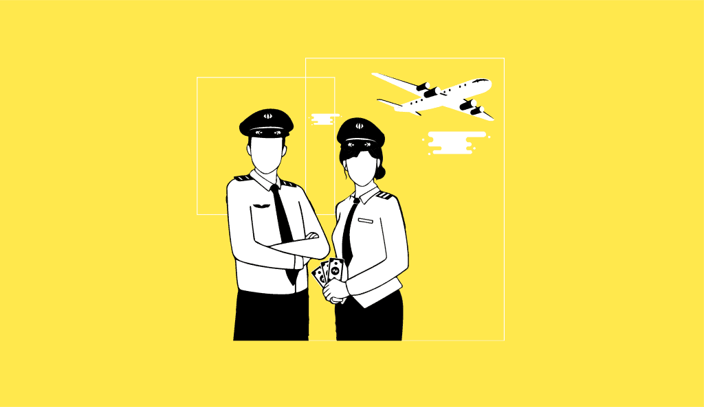 Two first-officers (pilots) standing in front of an aircraft. Signifying first-officer/starting pilot salary UK.